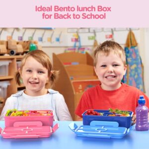 Jelife Kids Lunch Bento Box, Large Bento-Style Leakproof Lunch Boxes 4 Compartments Girls Snack Lunch Containers with Tableware for Back to School, Reusable On-the-Go Meal and Snack Packing, Pink