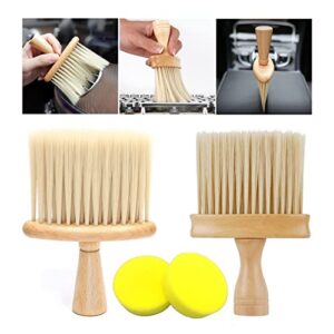 high density ultra soft detail brush with cleaning sponge set, premium natural fiber car interior brush detailing brush set for cleaning interior, dashboard, engines and deep cleaning keyboard (a+b)