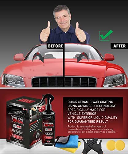 Super Shine Armor Supreme Quality Waterless Wash and Wax Ceramic Coating with Accessories - Clean Vehicle Exterior, Shine, and Protect from Rusting and Scratches with Long Lasting Hydrophobic Effect