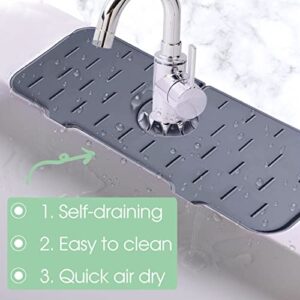 2 Pcs Kitchen Guard Silicone Faucet Handle Drip Catcher Mat for Kitchen Sink Guard, Silicone Sink Mat for Bathroom Faucet Splash Guard, Sink Sponge Tray Behind Faucet, Sink Rubber Drying Mat, Grey