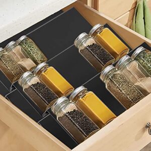 movno expandable spice drawer organizer, adjustable and durable acrylic spice rack drawer organizer, seasoning spice jar organizer drawer for kitchen cabinets countertop