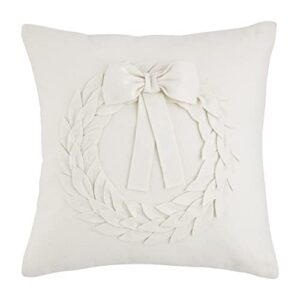 mud pie white felted wool wreath pillow, 18" x 18", 135 count