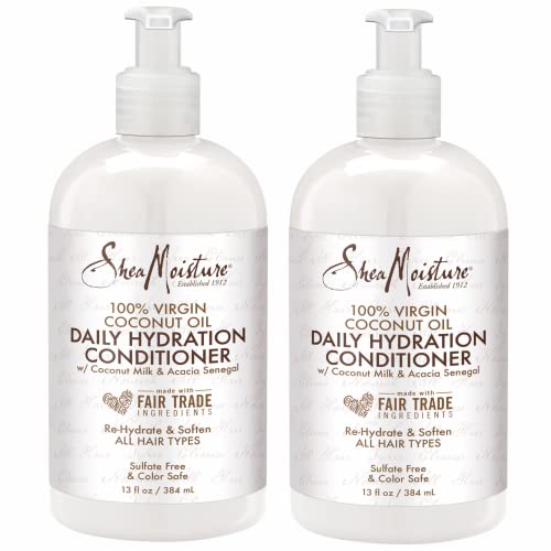 SheaMoisture Daily Hydrating Conditioner for All Hair Types 100% Virgin Coconut Oil, Sulfate Free, Pack of 2-13 Oz Ea