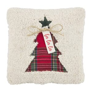 mud pie christmas mini hook wool pillow, 8" x 8", tree 103 count