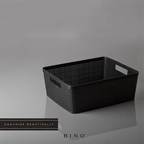 BINO | Plastic Storage Baskets with Lids, Medium - 3 Pack | THE JUTE COLLECTION | Shelf Organizer Bins | Basket with Handle | Pantry Organization | Room Organization | Storage Bins | Plastic Baskets