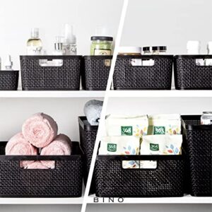 BINO | Plastic Storage Baskets with Lids, Medium - 3 Pack | THE JUTE COLLECTION | Shelf Organizer Bins | Basket with Handle | Pantry Organization | Room Organization | Storage Bins | Plastic Baskets