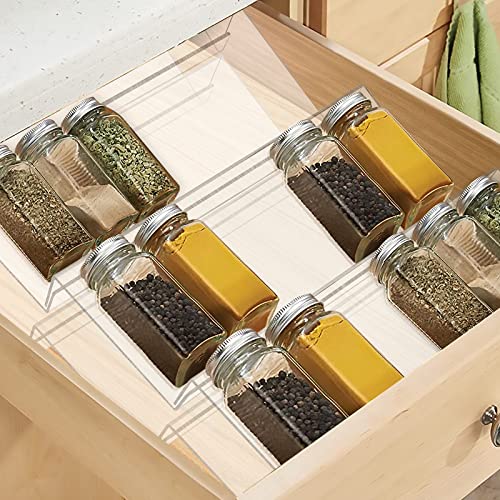 MOVNO Expandable Spice Drawer Organizer, Adjustable and Durable Acrylic Spice Rack Drawer Organizer, Seasoning Spice Jar Organizer Drawer for Kitchen Cabinets Countertop