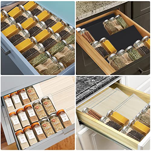 MOVNO Expandable Spice Drawer Organizer, Adjustable and Durable Acrylic Spice Rack Drawer Organizer, Seasoning Spice Jar Organizer Drawer for Kitchen Cabinets Countertop