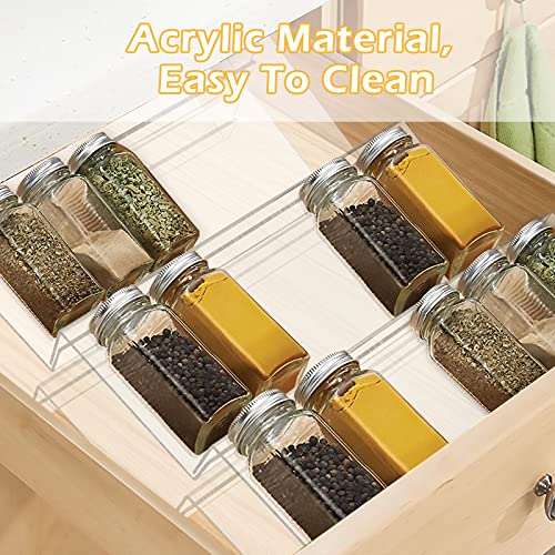 MOVNO Expandable Spice Drawer Organizer, Adjustable and Durable Acrylic Spice Rack Drawer Organizer, Seasoning Spice Jar Organizer Drawer for Kitchen Cabinets Countertop