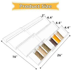 MOVNO Expandable Spice Drawer Organizer, Adjustable and Durable Acrylic Spice Rack Drawer Organizer, Seasoning Spice Jar Organizer Drawer for Kitchen Cabinets Countertop