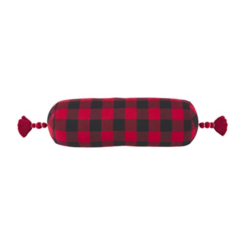 Mud Pie Buffalo Bolster Pillow, 8" x 24", Red 95 Count