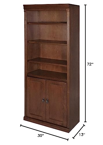 Martin Furniture Huntington Oxford Wood Bookcase with Doors, Storage Cabinet, Office Shelves, Brown (HO3072D/B)