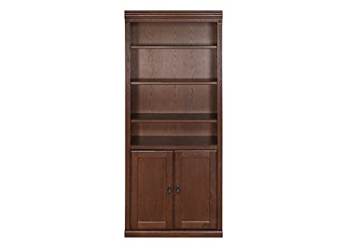 Martin Furniture Huntington Oxford Wood Bookcase with Doors, Storage Cabinet, Office Shelves, Brown (HO3072D/B)