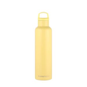 monomono 24oz double insulated water bottle with handle lid, stainless steel gym & sports water bottle for men, women & kids, hot and cold, leakproof, toxic free & bpa free water bottle, pastel yellow