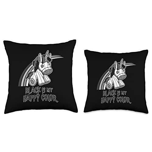 Goth Girl Gifts Emo Punk Dark Gothic Music Black is My Happy Color Gothic Unicorn Goth Girl Emo Throw Pillow, 16x16, Multicolor