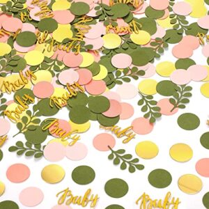 400 pcs greenery baby shower confetti scatter decorations, sage olive green table confetti dots with eucalyptus and gold baby confetti scatter for baby shower gender reveal decor