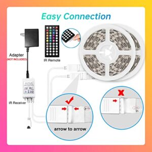 TJOY RGB Led Controller for Light Strip, 44 Key IR Remote for SMD 10mm 5050 3528 2835, 2 Ports of 4 Female Pin Controller, DC 12V-24V, 6A, Replacement Wireless Remote Control for Flexible Tape Light