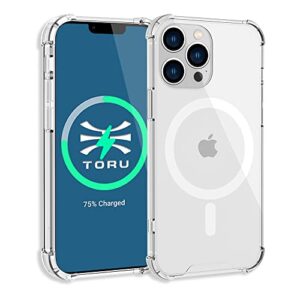 toru mx slim for iphone 13 pro max magnetic case, compatible with magsafe, hybrid transparent hd clear case with crossbody strap, scratch resistant, air bumper shock-absorbing corners - clear