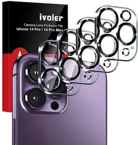 ivoler [4 pack] camera lens protector for iphone 14 pro max /14 pro camera screen protector tempered glass[case friendly][new version],scratch-resistant,easy installation,clear+black circle