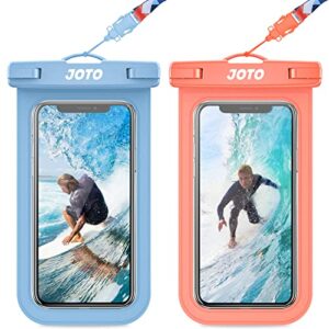 joto waterproof phone pouch ipx8 universal waterproof case dry bag phone protector for iphone 14 13 12 11 pro max plus xs xr x 8 galaxy s23 s22 s21 s20 pixel up to 7" -2 pack, blue/orange