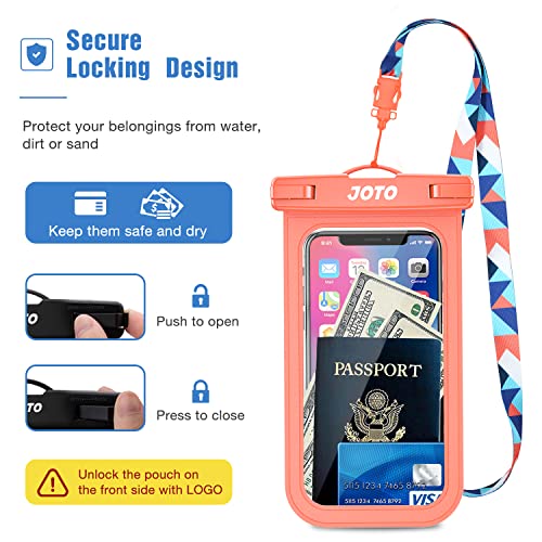 JOTO Waterproof Phone Pouch IPX8 Universal Waterproof Case Dry Bag Phone Protector for iPhone 14 13 12 11 Pro Max Plus XS XR X 8 Galaxy S23 S22 S21 S20 Pixel Up to 7" -2 Pack, Blue/Orange