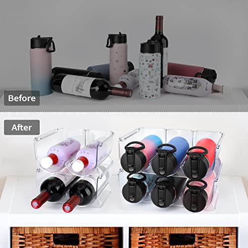 Nucookery Water Bottle Organizer 2 Pack Plastic Stackable Water Bottle Holder for Cabinet - Each Rack Hold 2 Container, Upgraded Anti-Skid Tumbler Organizer for Kitchen Countertop and Pantry Storage