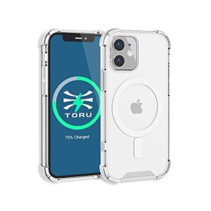 toru mx slim for iphone 12 mini magnetic case, compatible with magsafe, hybrid transparent hd clear case with crossbody strap, scratch resistant, air bumper shock-absorbing corners - clear