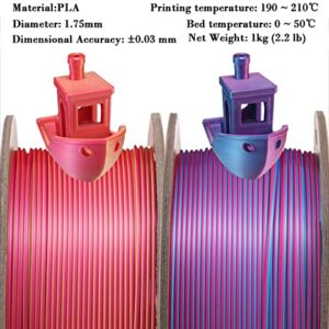 PLA 3D Filament, DB PLA Filament 1.75mm Accuracy +/- 0.03 mm Fit Most FDM Printer，2 Colors in 1 Dual Color Co-Extrusion 3D Filament 1kg Filament (2.2lbs)