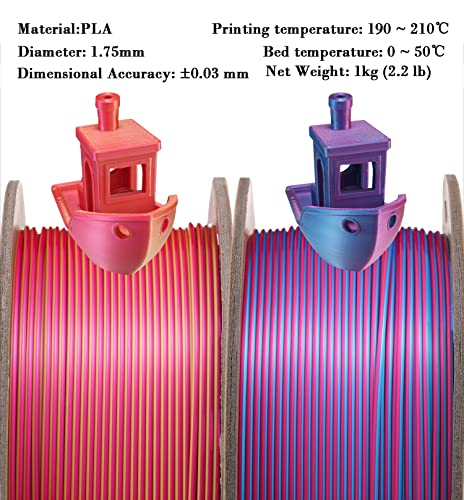 PLA 3D Filament, DB PLA Filament 1.75mm Accuracy +/- 0.03 mm Fit Most FDM Printer，2 Colors in 1 Dual Color Co-Extrusion 3D Filament 1kg Filament (2.2lbs)