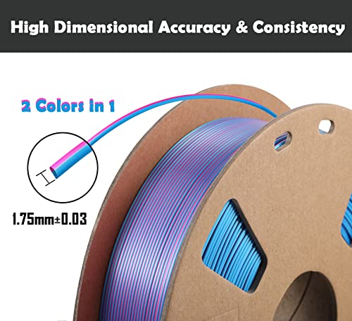 PLA 3D Filament, DB PLA Filament 1.75mm Accuracy +/- 0.03 mm Fit Most FDM Printer，2 Colors in 1 Dual Color Co-Extrusion 3D Filament 1kg Filament (2.2lbs)