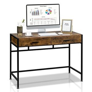 vingli writing desk with drawers,small computer desk for home office,41.7" industrial study desk workstation desk with 2 drawers
