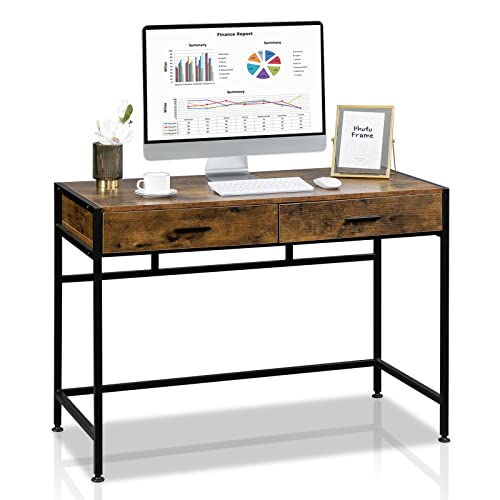 VINGLI Writing Desk with Drawers,Small Computer Desk for Home Office,41.7" Industrial Study Desk Workstation Desk with 2 Drawers