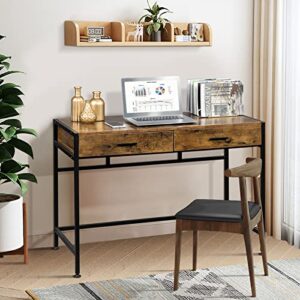 VINGLI Writing Desk with Drawers,Small Computer Desk for Home Office,41.7" Industrial Study Desk Workstation Desk with 2 Drawers