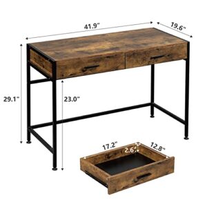 VINGLI Writing Desk with Drawers,Small Computer Desk for Home Office,41.7" Industrial Study Desk Workstation Desk with 2 Drawers