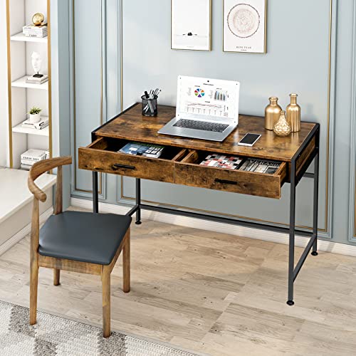 VINGLI Writing Desk with Drawers,Small Computer Desk for Home Office,41.7" Industrial Study Desk Workstation Desk with 2 Drawers