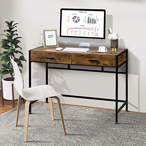 VINGLI Writing Desk with Drawers,Small Computer Desk for Home Office,41.7" Industrial Study Desk Workstation Desk with 2 Drawers