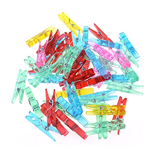 HAHIYO 1.38 inch Plastic Mini Colorful Clothespins Good Clarity Clips Strong Sturdy Firm Hold Clamp Tight Easy Use No Pin Hole on Fabric for Hanging Photos Postcards Memos Baby Shower Paper Line 50PCS