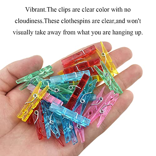 HAHIYO 1.38 inch Plastic Mini Colorful Clothespins Good Clarity Clips Strong Sturdy Firm Hold Clamp Tight Easy Use No Pin Hole on Fabric for Hanging Photos Postcards Memos Baby Shower Paper Line 50PCS