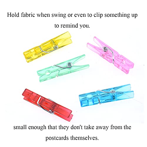 HAHIYO 1.38 inch Plastic Mini Colorful Clothespins Good Clarity Clips Strong Sturdy Firm Hold Clamp Tight Easy Use No Pin Hole on Fabric for Hanging Photos Postcards Memos Baby Shower Paper Line 50PCS