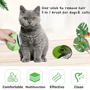 Cat Grooming Brush,3 in 1 Portable Brushes for Shedding,Pet Slicker Brush for Matted and Tangled Hair,Dematting & Detangling Brushes for Dogs Cats Rabbits,Easy to Removes Loose Undercoat (Green)