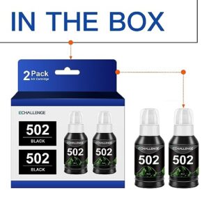 502 T502 Compatible Black Ink Bottle Replacement for Epson 502 T502 High Yield to use with ET-15000, ET-2700, ET-2760, ET-3710, ET-2750, ET-3700, ET-4750, ET-4760 ET-3750 ET-3760 Printer (2 Black)