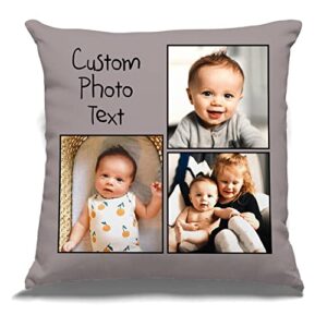 personalized pillow w photos collage - customized pillowcase with 3 pictures and text - custom birthday wedding gift for couple family friend - 18x18