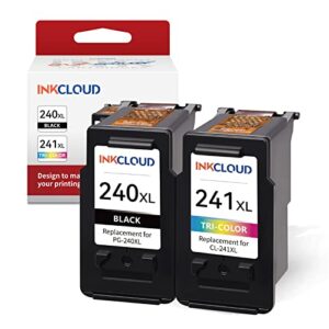 inkcloud ink cartridge compatible with canon pg-240xl cl-241xl 240 xl 241 xl for canon pixma mg3620 mg3600 mg3220 mg3222 mg2120 ts5120 mx472 mx452 mx512 mx532 printer ink (1 black, 1 tri-color)