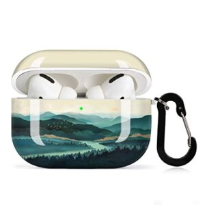 lapac airpod pro case green mountain airpods pro case cover accessories protective airpods pro case green forest cover with keychain durable anti lost case for wireless airpods pro charging case