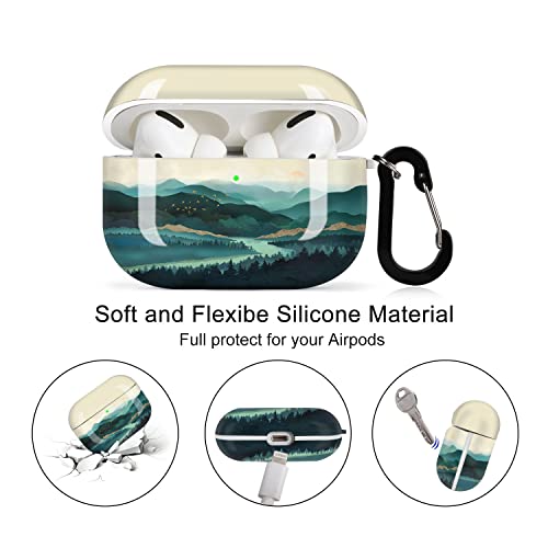 Lapac AirPod Pro Case Green Mountain AirPods Pro Case Cover Accessories Protective AirPods Pro Case Green Forest Cover with Keychain Durable Anti Lost Case for Wireless AirPods Pro Charging Case