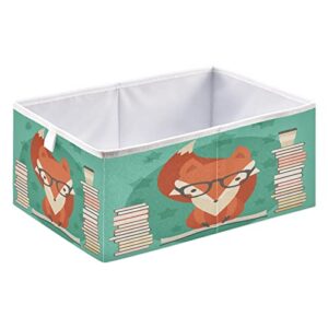 blueangle fox reading book rectangle storage bin, 15.8 x 10.6 x 7 in, large collapsible organizer storage basket for home décor（339）