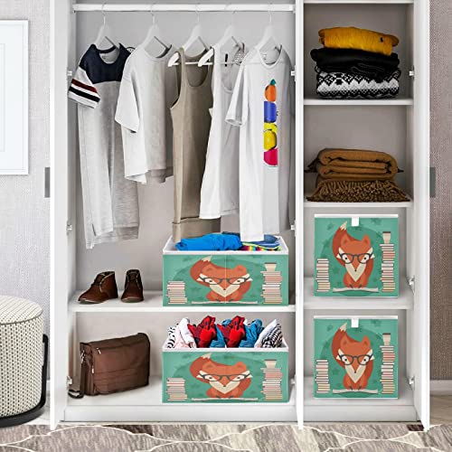 Blueangle Fox Reading Book Rectangle Storage Bin, 15.8 x 10.6 x 7 in, Large Collapsible Organizer Storage Basket for Home Décor（339）