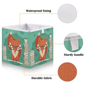 Blueangle Fox Reading Book Rectangle Storage Bin, 15.8 x 10.6 x 7 in, Large Collapsible Organizer Storage Basket for Home Décor（339）