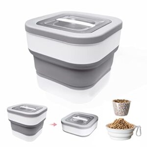 ddmommy 13 lbs dog food storage container - collapsible dog food container with sliding lid, measuring cup and silicone bowl, pet food storage for dog, cats and other pet (grey & white / 10-13 lb)