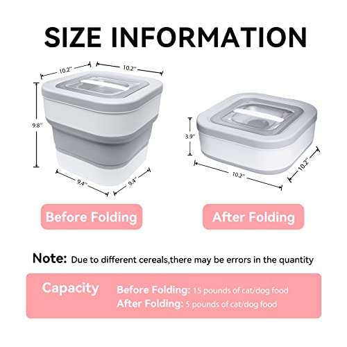 DDMOMMY 13 Lbs Dog Food Storage Container - Collapsible Dog Food Container with Sliding Lid, Measuring Cup and Silicone Bowl, Pet Food Storage For Dog, Cats and Other Pet (Grey & White / 10-13 LB)